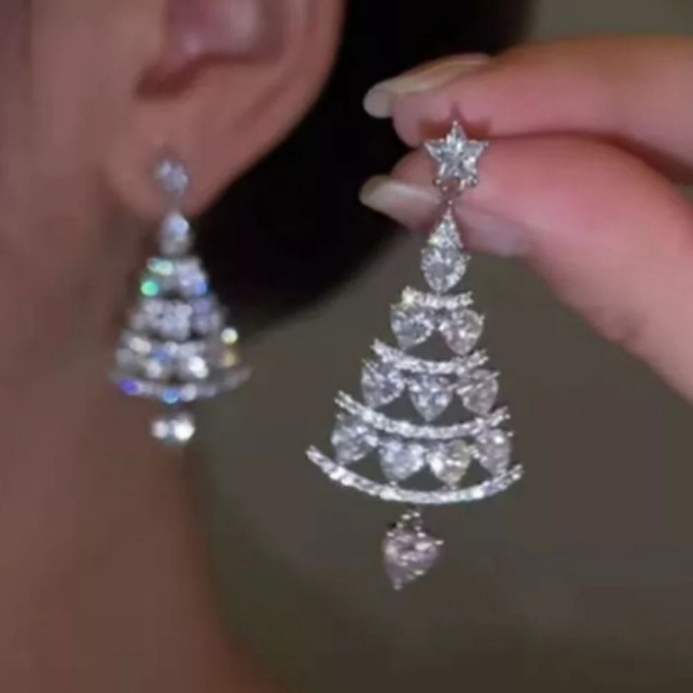Sparkling Rhinestone Christmas Tree  Earrings